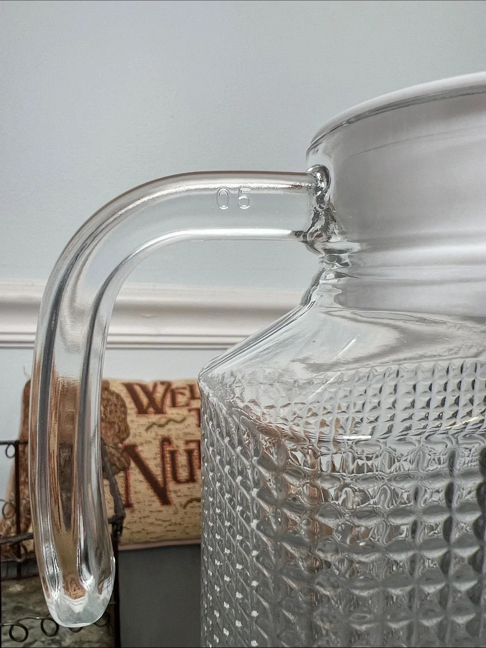Clear Textured Glass Pitcher with Handle - Home Dining.